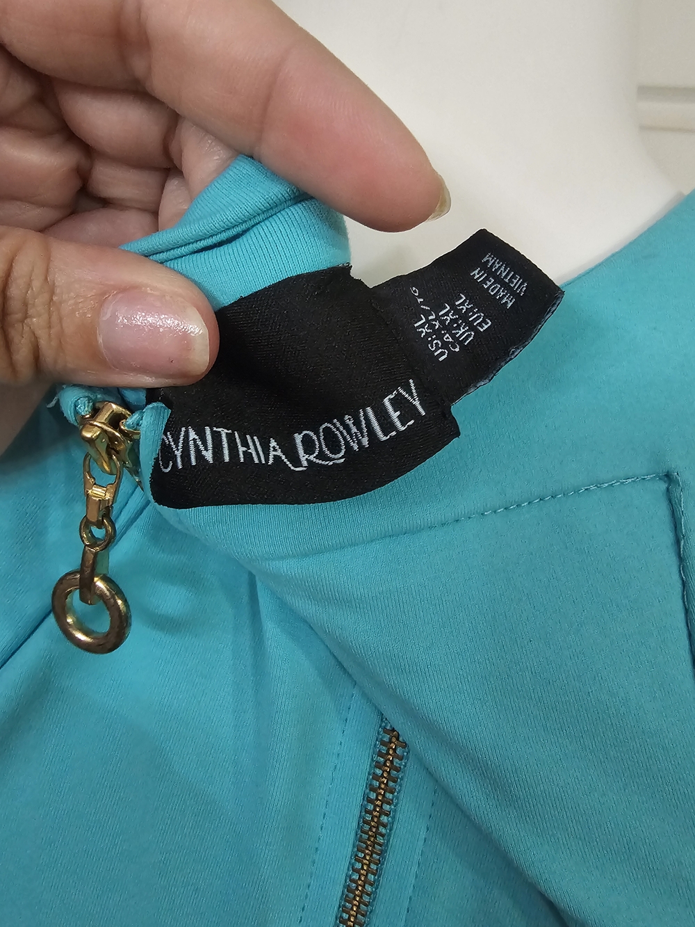 Cynthia Rowley Teal Zip-Front Top with Gold Hardware - Picture 3 of 3